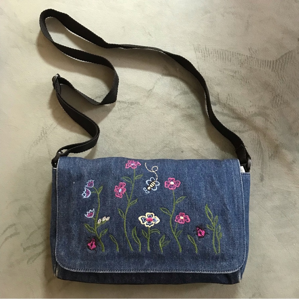 Northern Getaway Blue Floral denim cross body bag